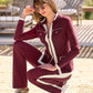 Chic Zippered Sport Coordinate Set Black Cherry
