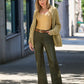 Malibu Wide Leg Five Pocket Faux Leather Pant Olive