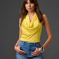 Marilyn Cowl-Neck Charmeuse Blouse Lemon Drop