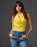 Marilyn Cowl-Neck Charmeuse Blouse Lemon Drop