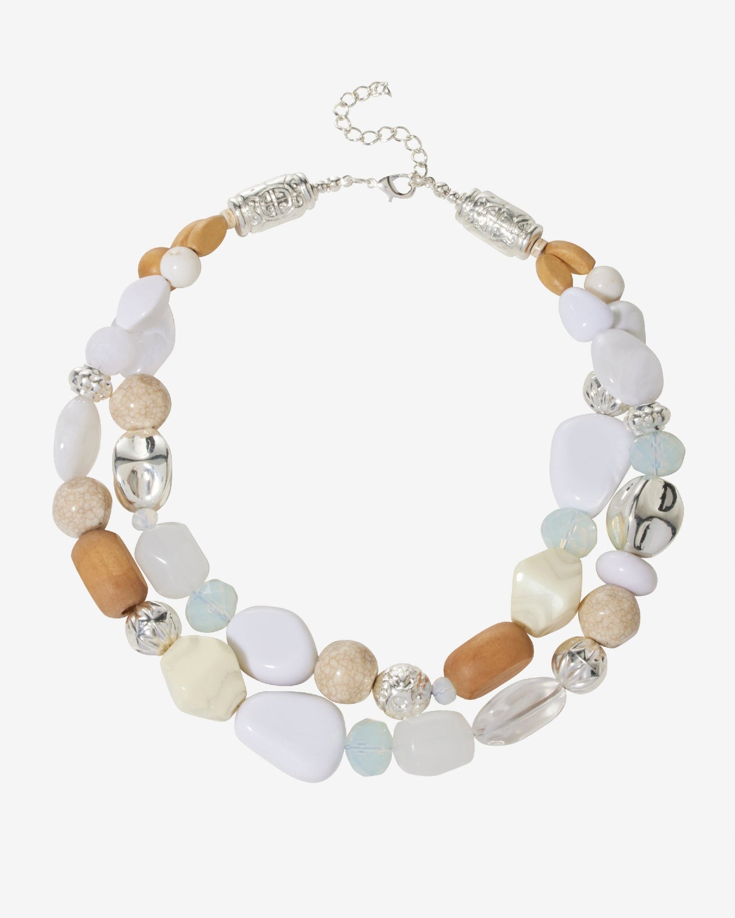 Silver and Acrylic Stone Layered Necklace Blue/Silver