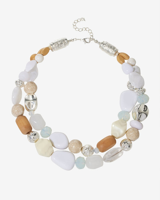 Silver and Acrylic Stone Layered Necklace Blue/Silver