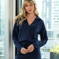 Cotton Comfort Collared V Neck Lounge Sweatshirt Navy