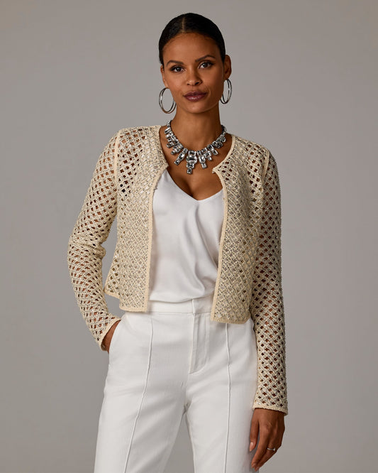 Embellished Crochet Cardigan Neutral