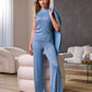 Mock Neck Rhinestone Lounge Set Clear Blue Sky