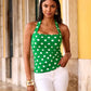 So Sexy Polka Dot Print Halter Knit Top Monaco Dots