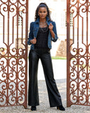 Malibu Faux Leather Wide Leg Five Pocket Pant Black