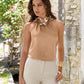 Faux Leather floral mock neck blouse Champagne