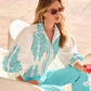 Hamptons Scroll Detail Button Up Shirt Tanager Turquoise