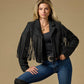 Fringe Detail Collared Shimmer Tweed Jacket Black