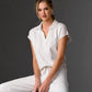 Cotton Comfort Short Sleeve Collared Lounge Top White