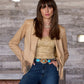 Faux Suede Fringe Trim Jacket Tan