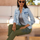 Ruched Sleeve Shaped Denim Jacket Light Wash