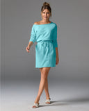Cotton Comfort Slouchy Drawstring Sport Dress Aqua Splash