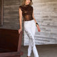 Newport High Rise Paisley Embellished Slim Straight Jean Off White/Brown