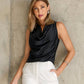 Marilyn Cowl-Neck Charmeuse Blouse Black