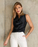 Marilyn Cowl-Neck Charmeuse Blouse Black