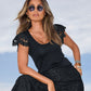 Scallop Lace Sleeve Knit Top Black