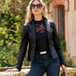 Genuine Leather Shawl Collar Jacket Black