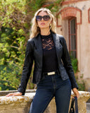 Genuine Leather Shawl Collar Jacket Black