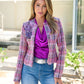 Floral Sequin Mesh Applique Multicolor Tweed Jacket Pink Multi