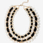 Velvet Chain and Pearl Layered Necklace Black/Gold