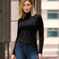 So Chic Rhinestone Long Sleeve Mock Neck Knit Top Proper Black