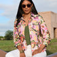 Print Ruched Sleeve Shaped Denim Jacket St Tropez Abstract