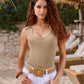 So Essential Ribbed V Neck Tank Sesame