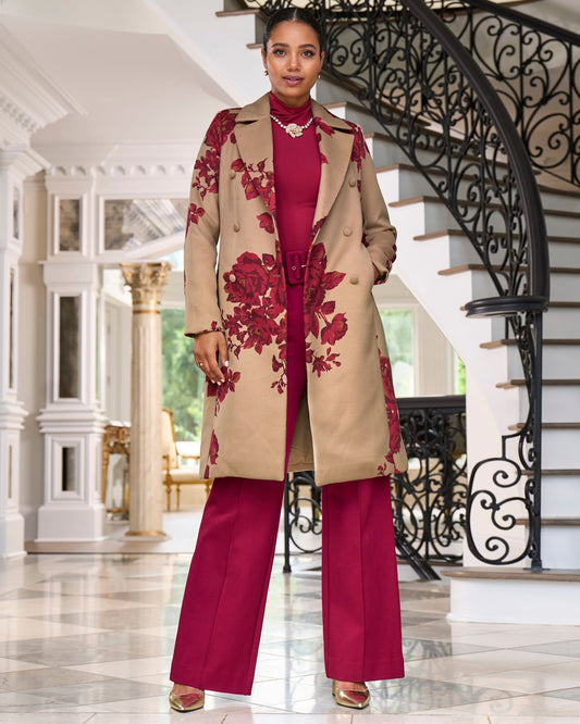 Malibu Belted Ponte High Waist Wide Leg Trouser Pant Rumba Red