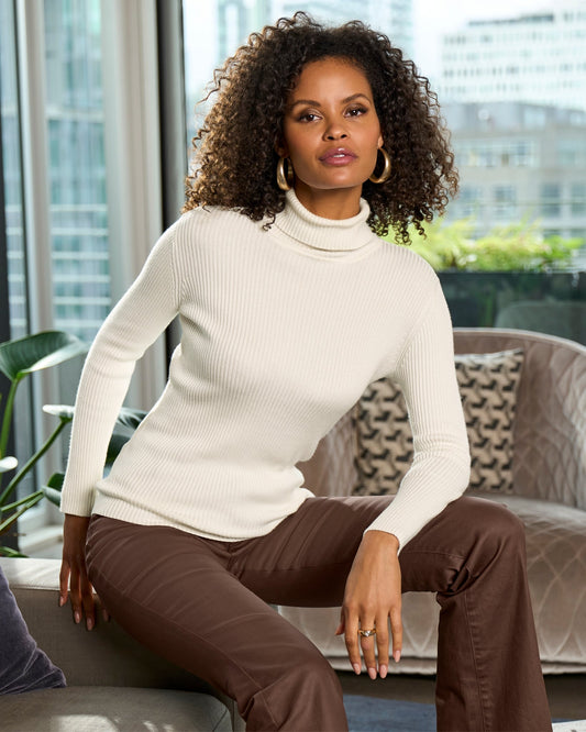Ribbed Turtleneck Sweater Off White