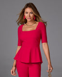 Beyond Travel Square Neck Elbow Sleeve Peplum Top French Kiss