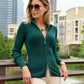 Ribbed Full Zip Cardigan Deep Emerald