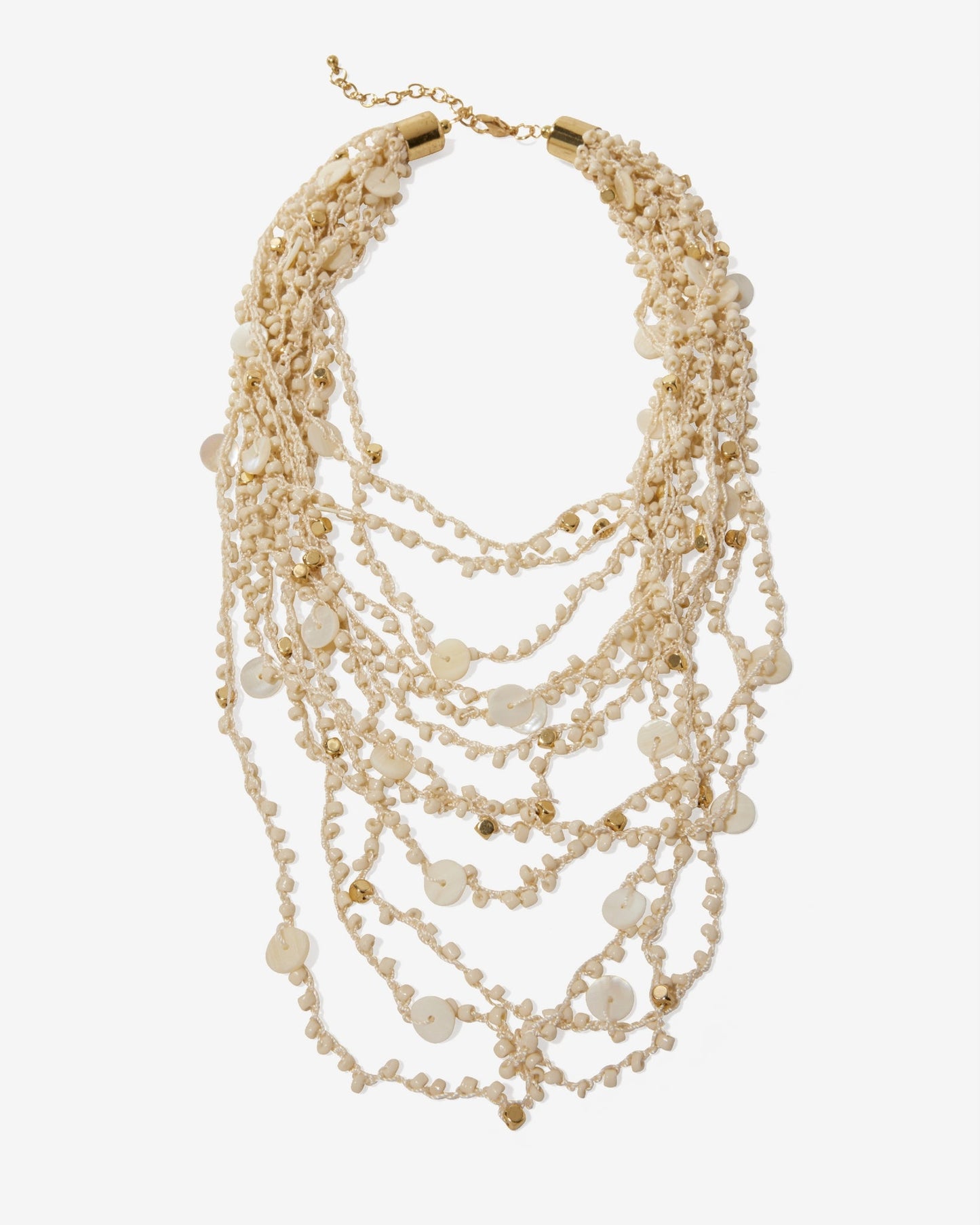 Layered Bead Necklace Off White