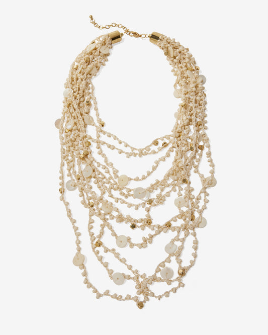 Layered Bead Necklace Off White