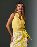 Linen Sleeveless Button-Front Shirt Lemon Drop