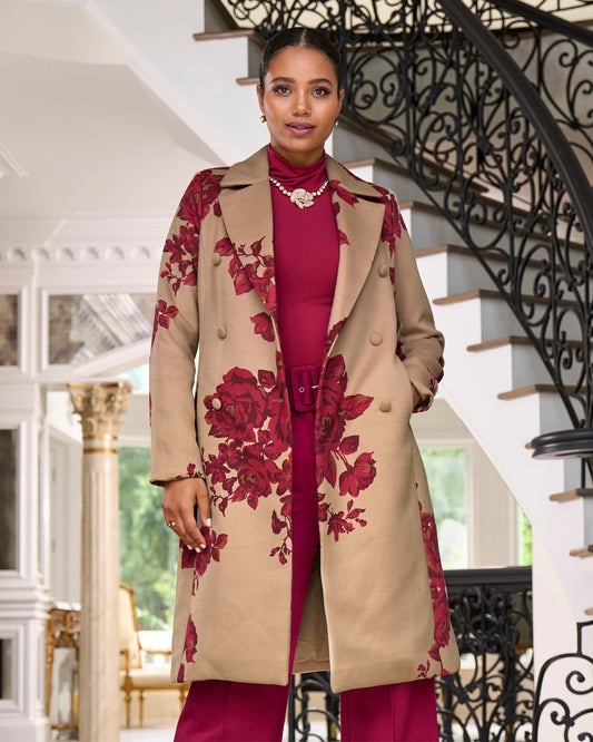 Rose Jacquard Coat Red Multi