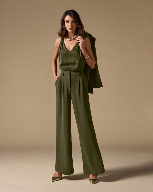 Malibu Wide Leg Effortless Drape Trouser Pant Olive