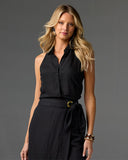 Linen Sleeveless Button-Front Shirt Black