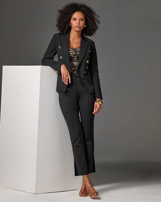 Newport Modern Slim Straight Side Slit Trouser Pant Black