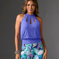 So Chic Cut Out High Neck Blouson Blue Iris