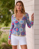 Collared Crochet Sweater Multi