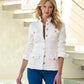Crest Button Stretch Denim Luxe Utility Jacket Off White