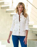 Crest Button Stretch Denim Luxe Utility Jacket Off White