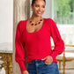 Scoop Neck Balloon Sleeve Sweater Racing Red