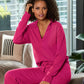 Cotton Comfort Collared V Neck Lounge Sweatshirt Blossom