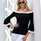 Color Block Flare Sleeve Sweater Black/White