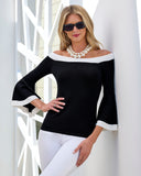 Color Block Flare Sleeve Sweater Black/White