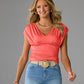 So Modern Ruched V Neck Knit Top Shell Pink