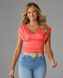 So Modern Ruched V Neck Knit Top Shell Pink